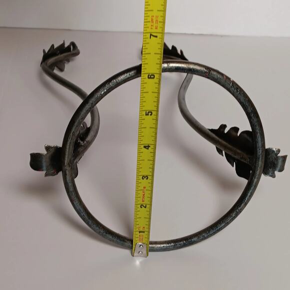 Amphora Vase Hand Blown Caged Green Glass Metal Leaves Stand 14.5" - Picture 15 of 16